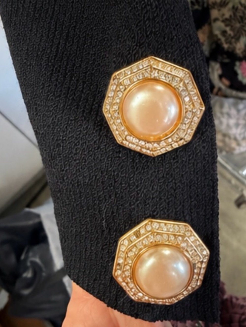 St. John Black Blazer with Gold Button Closure - Picture 2 of 5